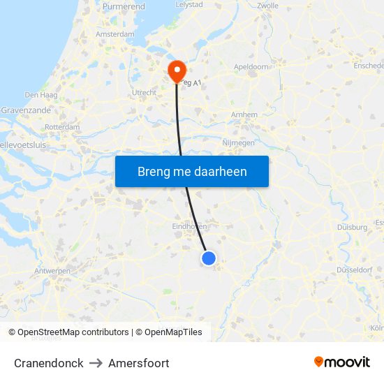 Cranendonck to Amersfoort map