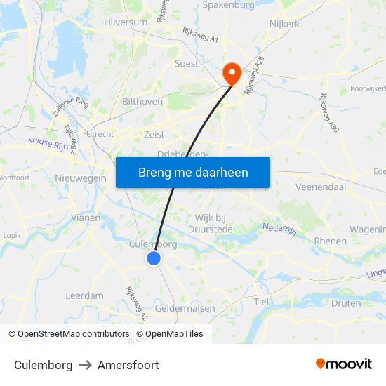 Culemborg to Amersfoort map