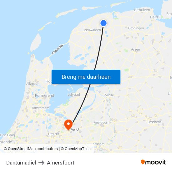 Dantumadiel to Amersfoort map