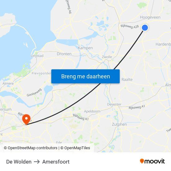 De Wolden to Amersfoort map