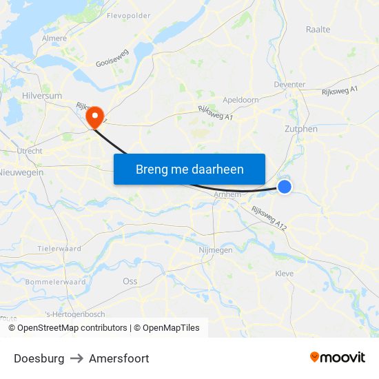 Doesburg to Amersfoort map