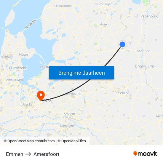 Emmen to Amersfoort map