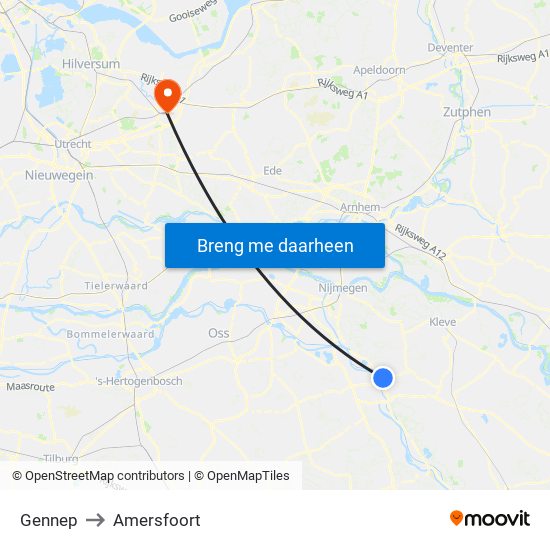 Gennep to Amersfoort map