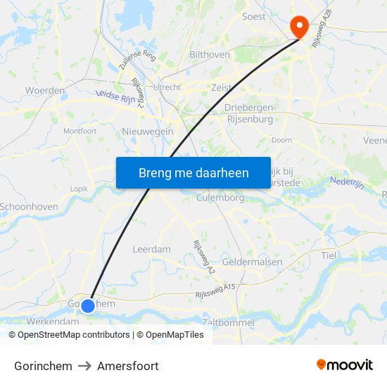 Gorinchem to Amersfoort map