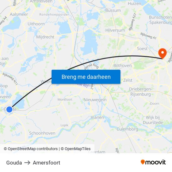 Gouda to Amersfoort map