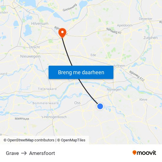 Grave to Amersfoort map