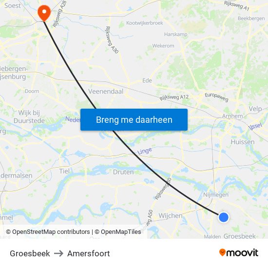 Groesbeek to Amersfoort map