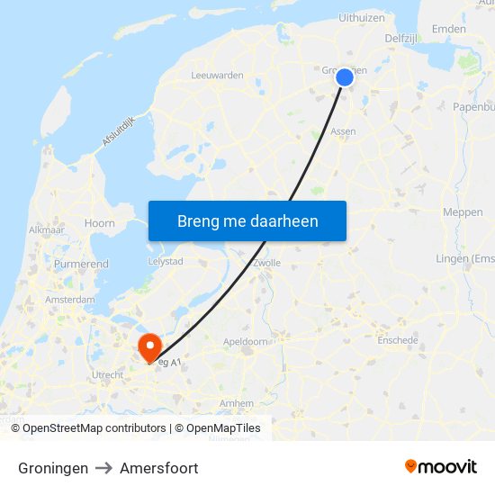 Groningen to Amersfoort map