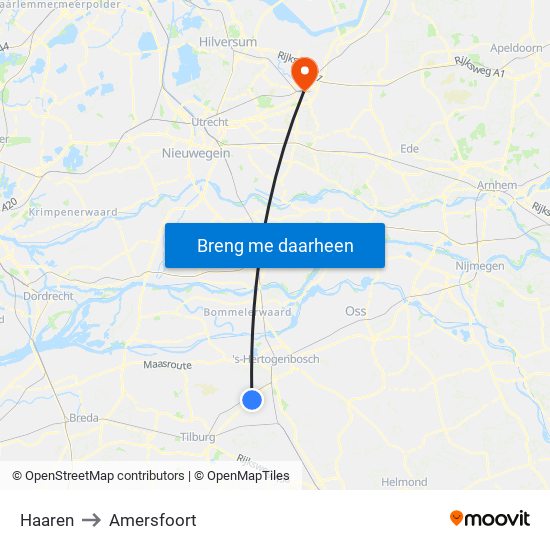 Haaren to Amersfoort map