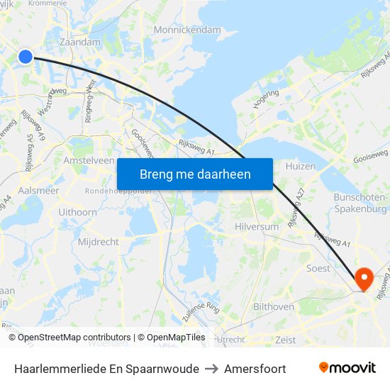 Haarlemmerliede En Spaarnwoude to Amersfoort map