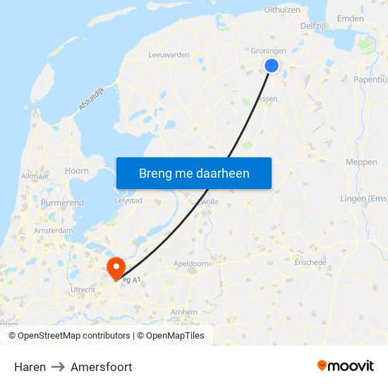 Haren to Amersfoort map