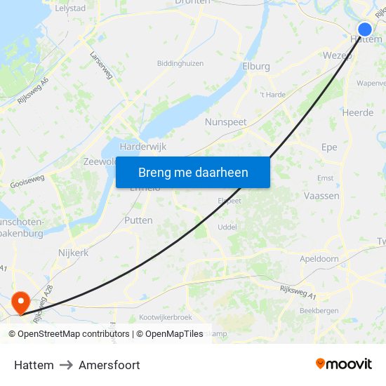 Hattem to Amersfoort map