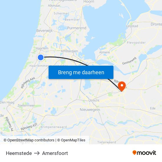 Heemstede to Amersfoort map