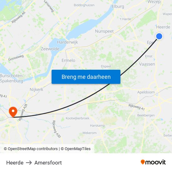 Heerde to Amersfoort map