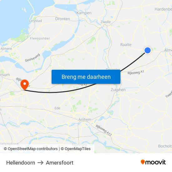 Hellendoorn to Amersfoort map