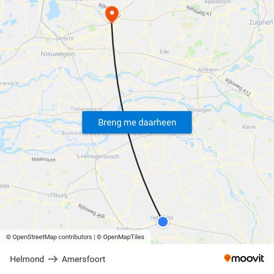 Helmond to Amersfoort map