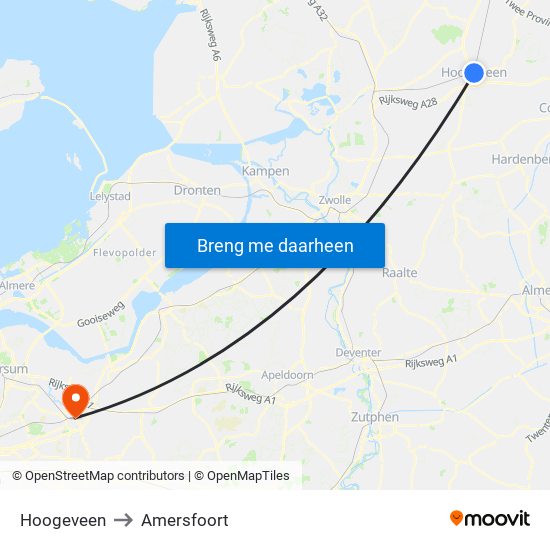Hoogeveen to Amersfoort map