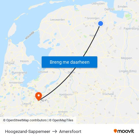 Hoogezand-Sappemeer to Amersfoort map