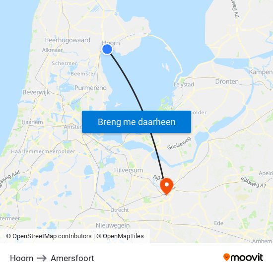 Hoorn to Amersfoort map