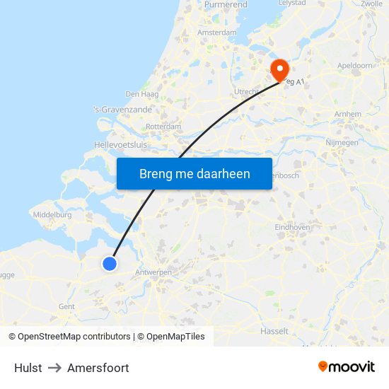 Hulst to Amersfoort map