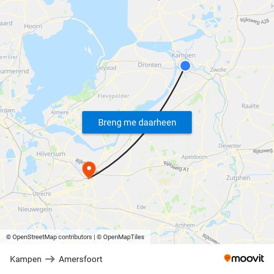 Kampen to Amersfoort map