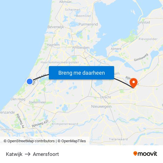 Katwijk to Amersfoort map