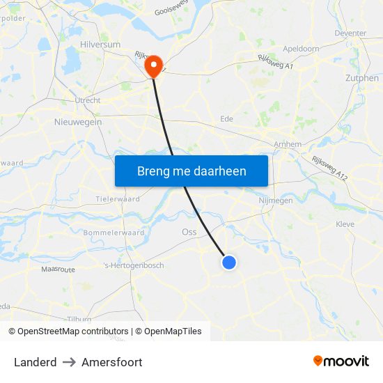 Landerd to Amersfoort map