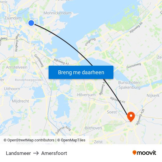 Landsmeer to Amersfoort map