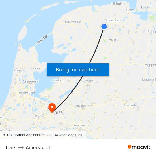 Leek to Amersfoort map