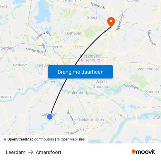 Leerdam to Amersfoort map