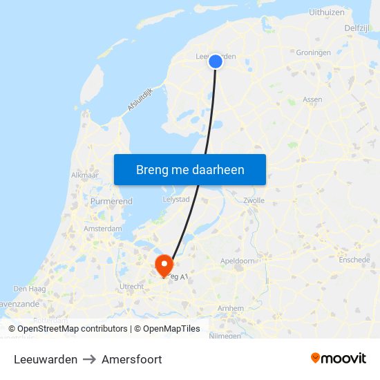 Leeuwarden to Amersfoort map