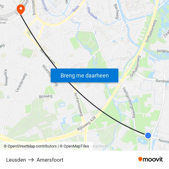 Leusden to Amersfoort map