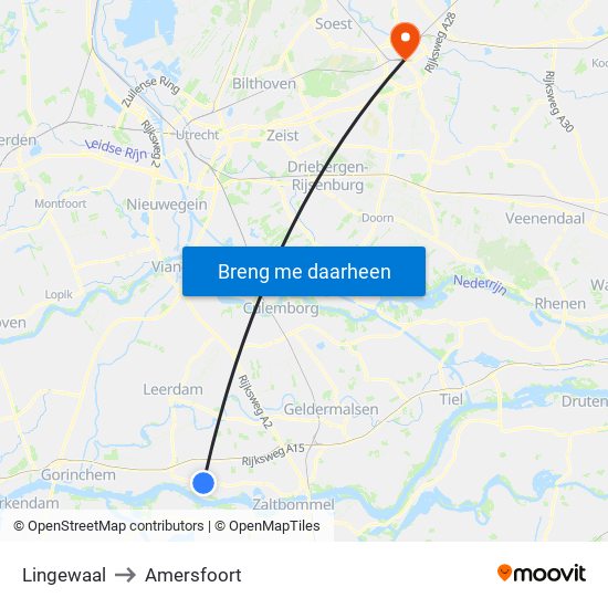 Lingewaal to Amersfoort map