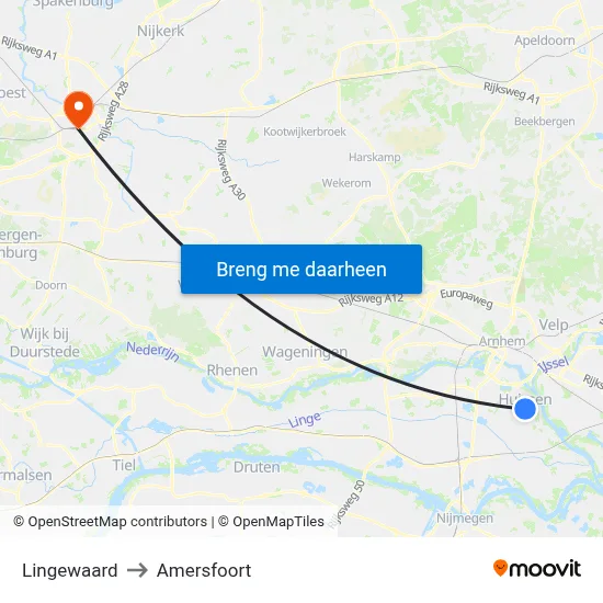 Lingewaard to Amersfoort map
