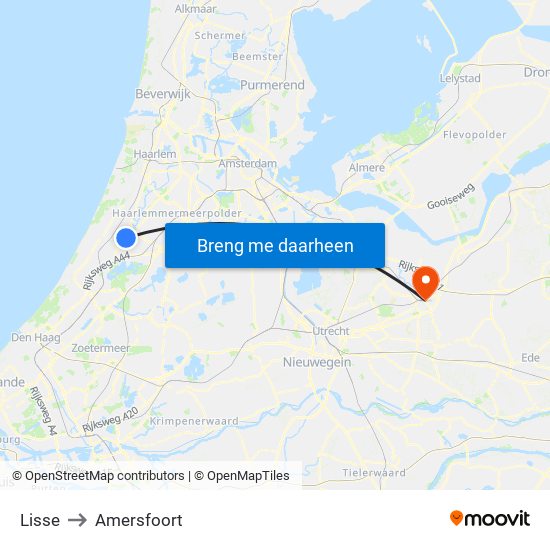 Lisse to Amersfoort map