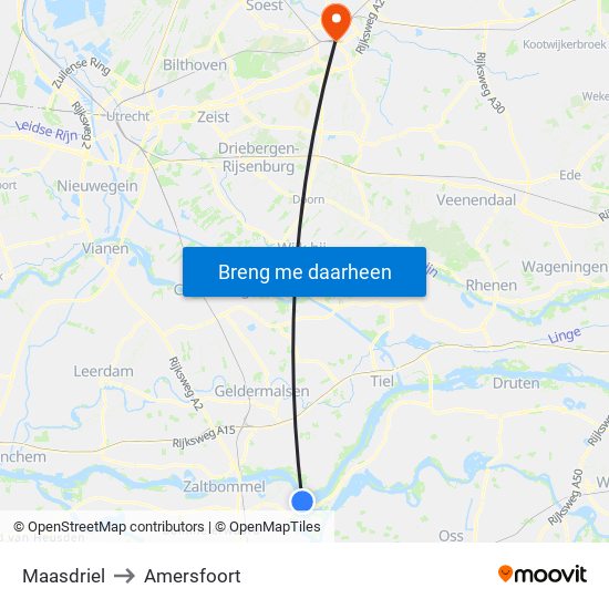 Maasdriel to Amersfoort map