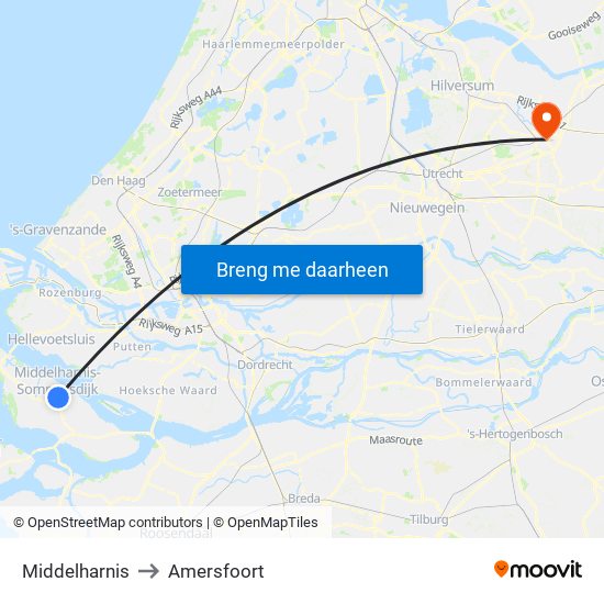 Middelharnis to Amersfoort map