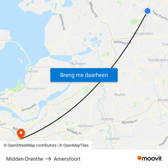 Midden-Drenthe to Amersfoort map
