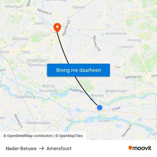 Neder-Betuwe to Amersfoort map
