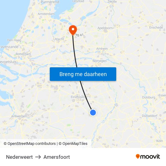 Nederweert to Amersfoort map