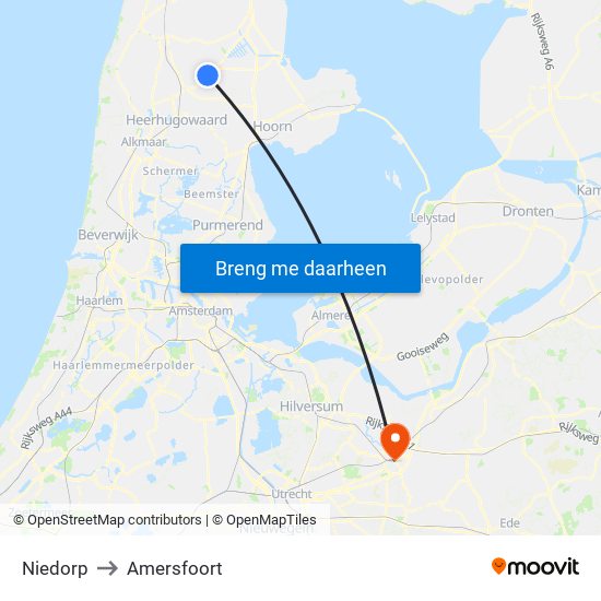 Niedorp to Amersfoort map