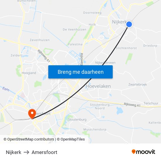 Nijkerk to Amersfoort map