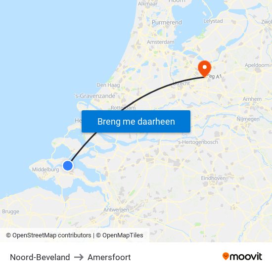 Noord-Beveland to Amersfoort map