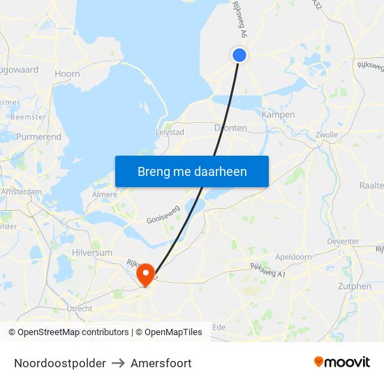 Noordoostpolder to Amersfoort map