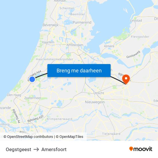 Oegstgeest to Amersfoort map