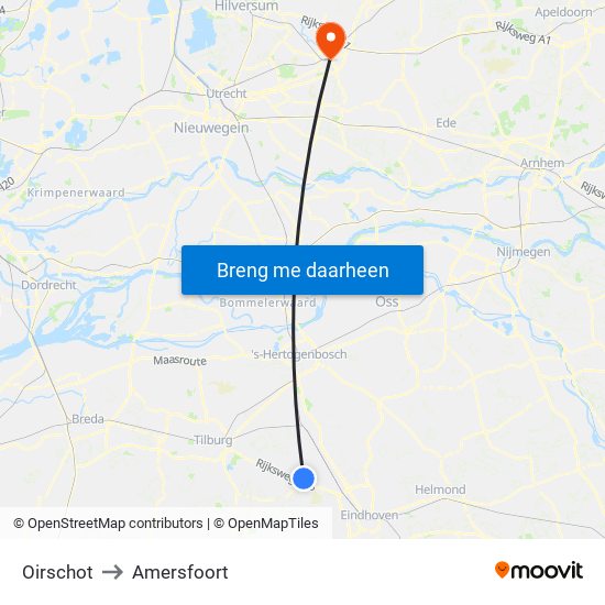 Oirschot to Amersfoort map