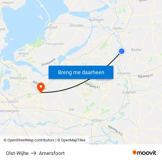 Olst-Wijhe to Amersfoort map