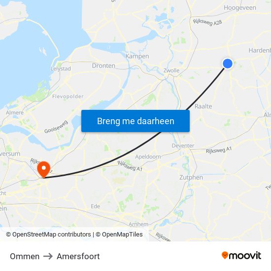 Ommen to Amersfoort map
