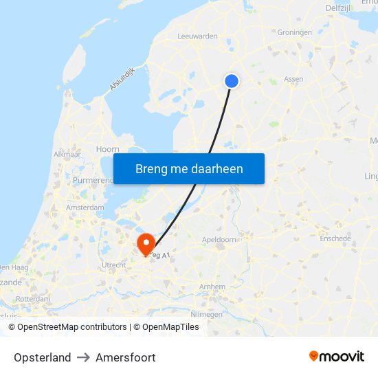 Opsterland to Amersfoort map