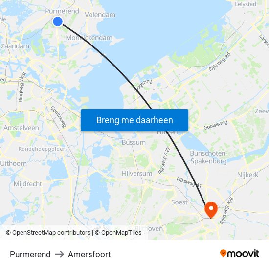 Purmerend to Amersfoort map